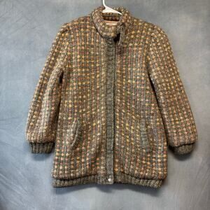 Vintage Outer-Scene Quilted Knit Parka Jacket Zip Up Oversized Cottage Grandpa